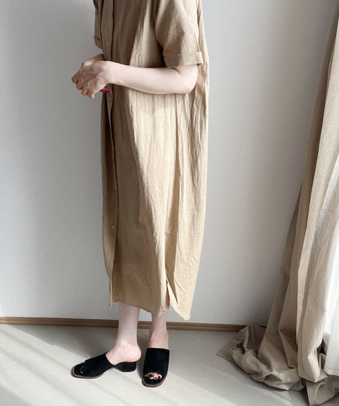 ショートスリーブリネンシャツドレス